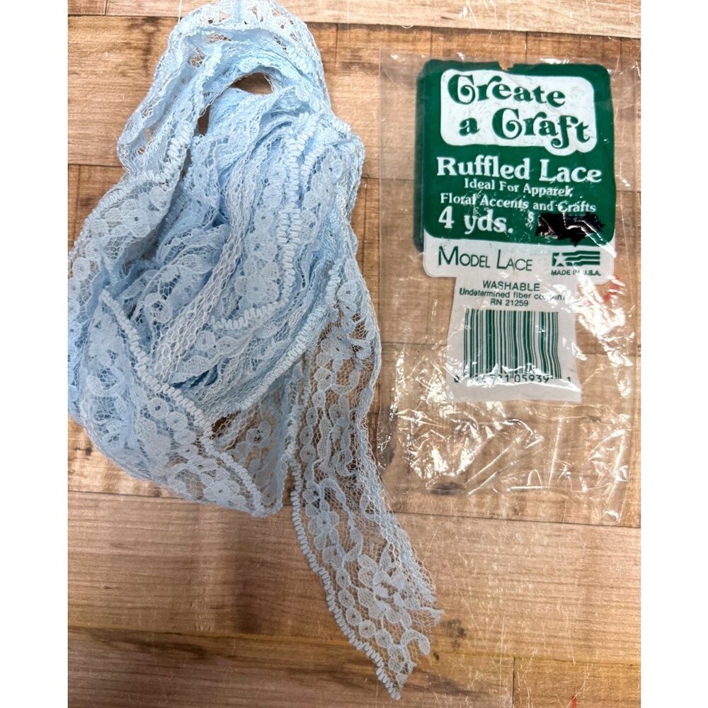 Create A Craft Ruffled Lace 4 Yds Blue Floral Accents & Crafts Washable